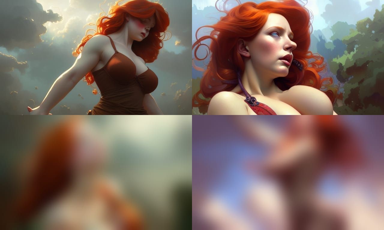 Redhead Giantess with Treehouse in Steampunk Art