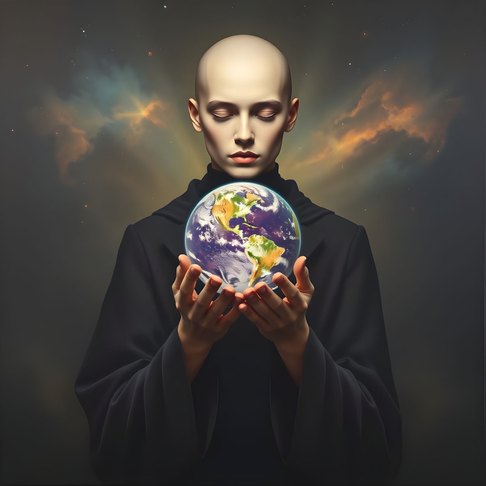 Enigmatic Figure in Radiant Cosmos