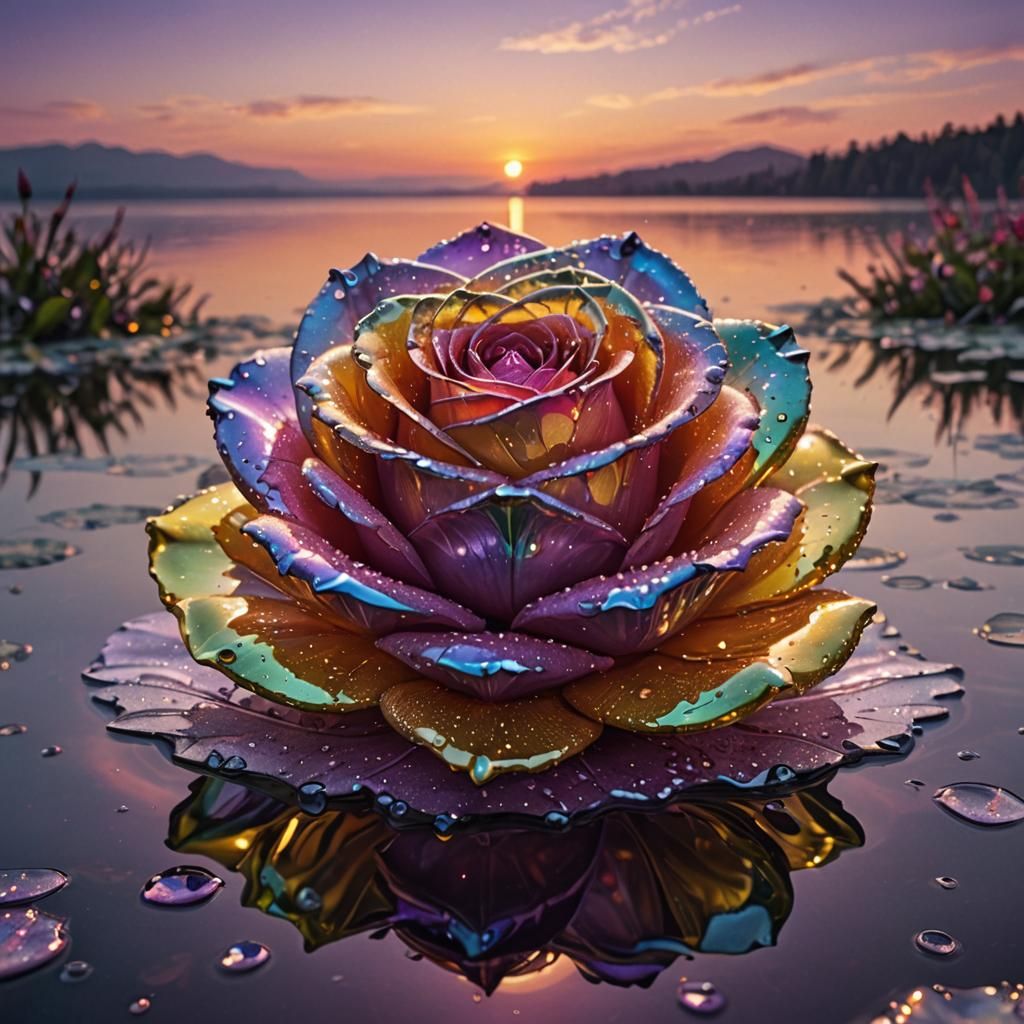 Crystal Rose with Iridescent Dew Drops