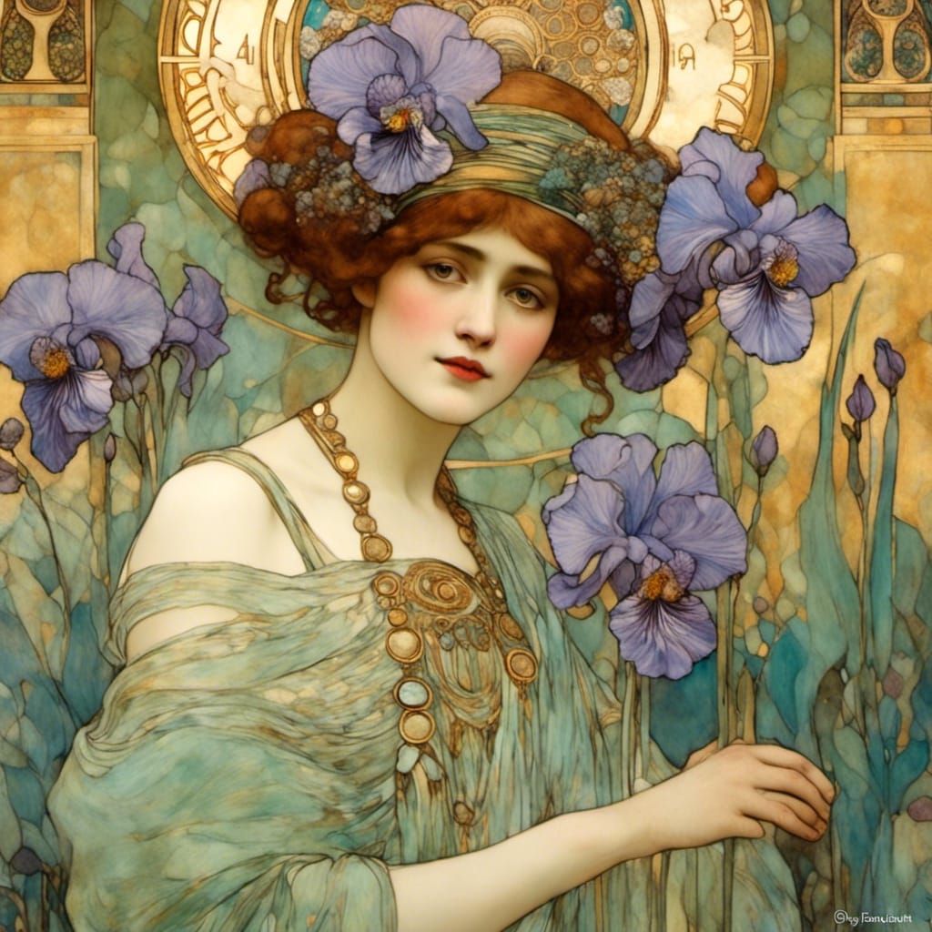 Sumptuous Iris Art Nouveau Portrait