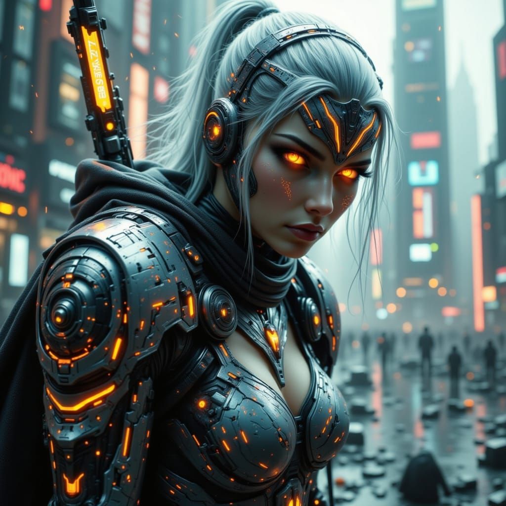 Cyberpunk Valkyrie Soars Through Futuristic Skies in High-Te...