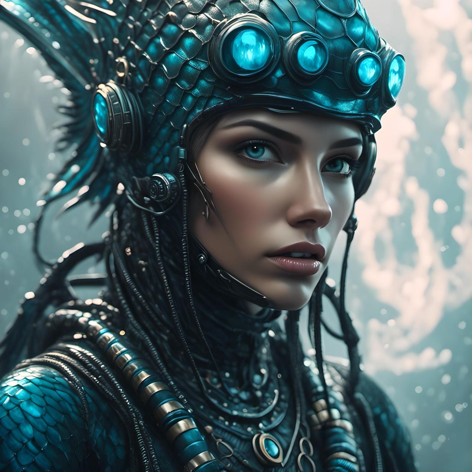 Sci-Fi Human-Fish Hybrid Portrait Painting