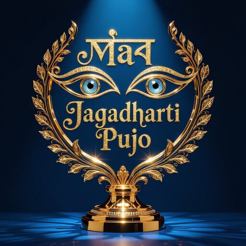 Golden Maa Jagadharti Pujo Trophy with Abstract Eyes