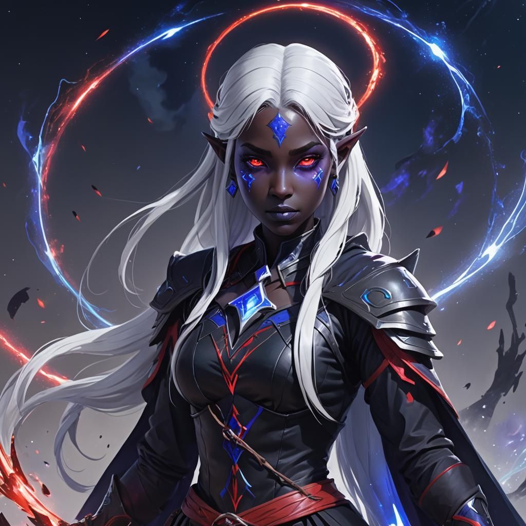 Drow Sorceress Balances Universe in 3D Anime Art