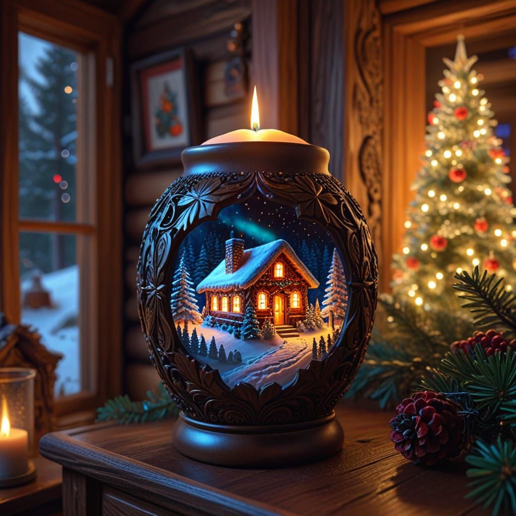 Vibrant Holiday Masterpiece: Hyperdetailed Carved Candle in....