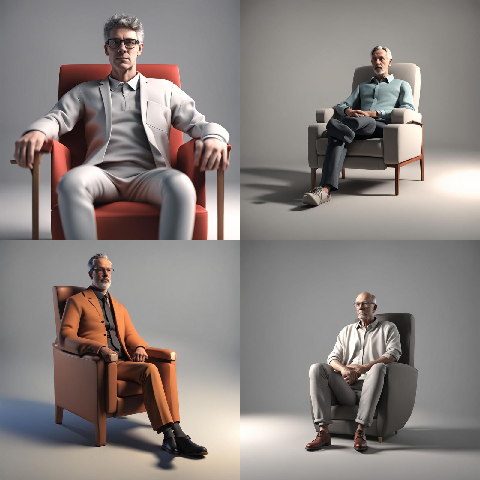 Man Sitting in Chair, Cinema 4D Render