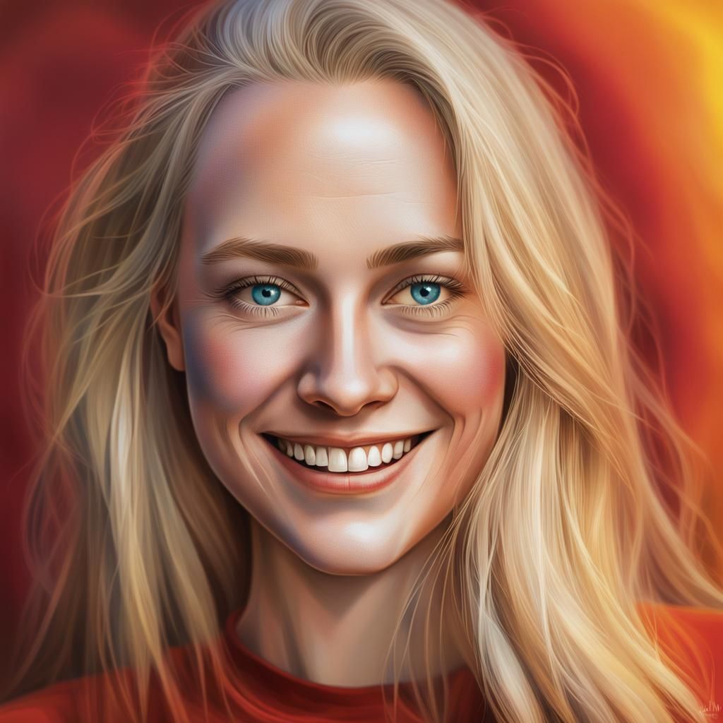 Realistic Portrait of a Smiling Blonde Woman