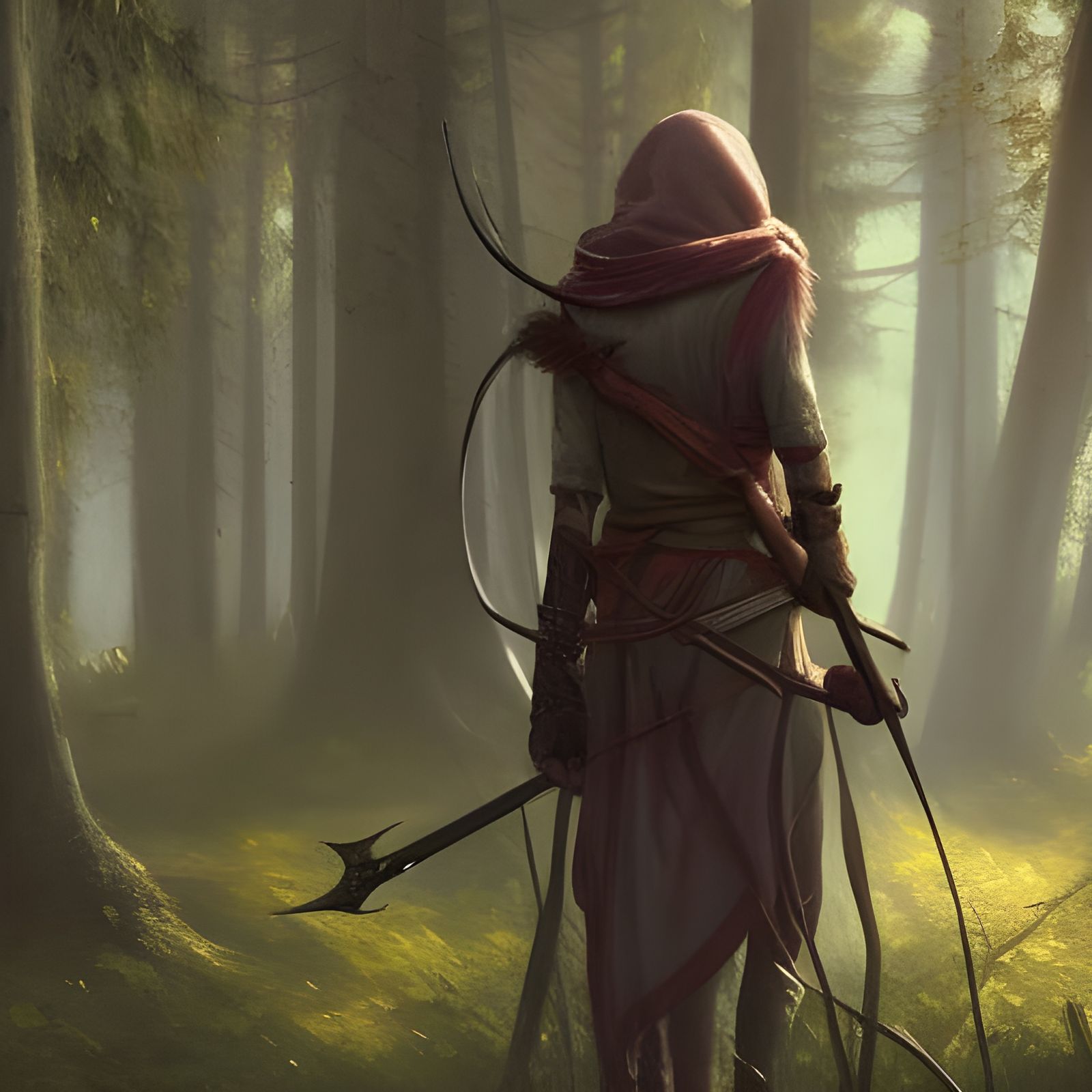Hooded Archer in Forest, Dark Fantasy Concept Art