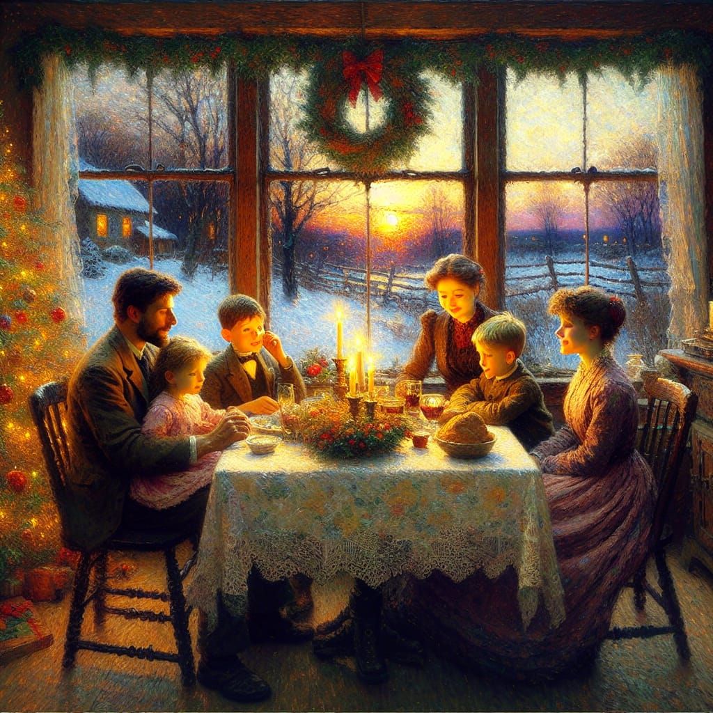 Family Gathering by the Fireplace in a Spring-Colored Winter...