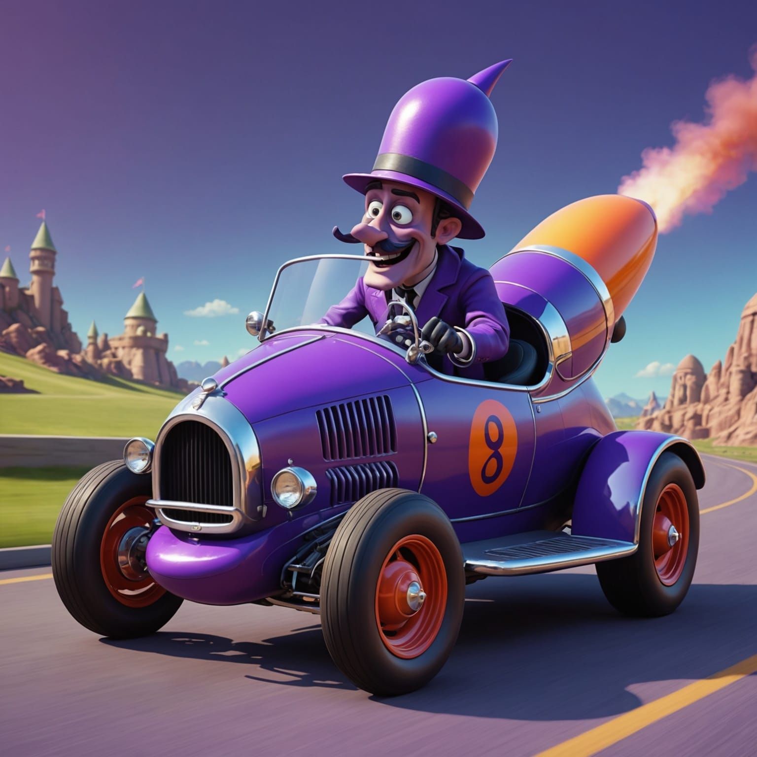 Realistic Wacky Races Dastardly in Rocket Car