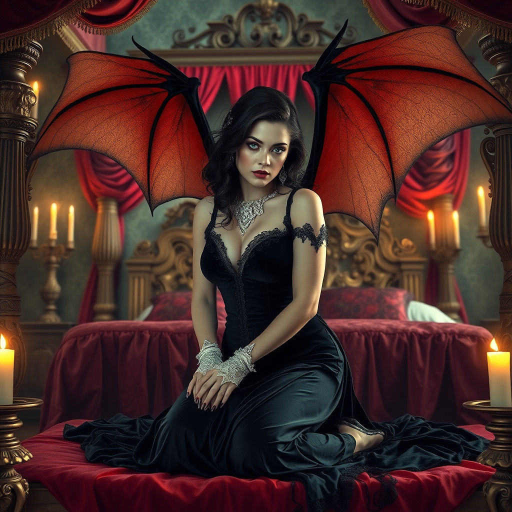 Gothic Woman Unfurls Majestic Wings Amidst Lavish Victorian...