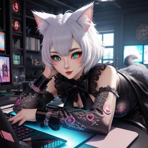Detailed 3D Render of a Kawaii Cat Girl