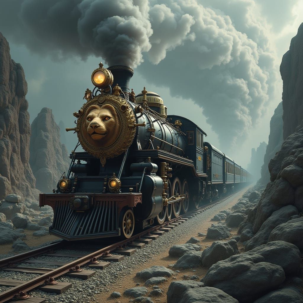 Magnificent Steampunk Train Conquers Rocky Terrain in Victor...