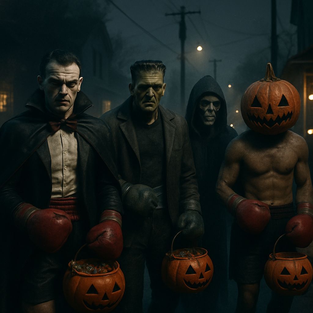Boxers in Costume Trick-or-Treating in Cyberpunk Noir Style