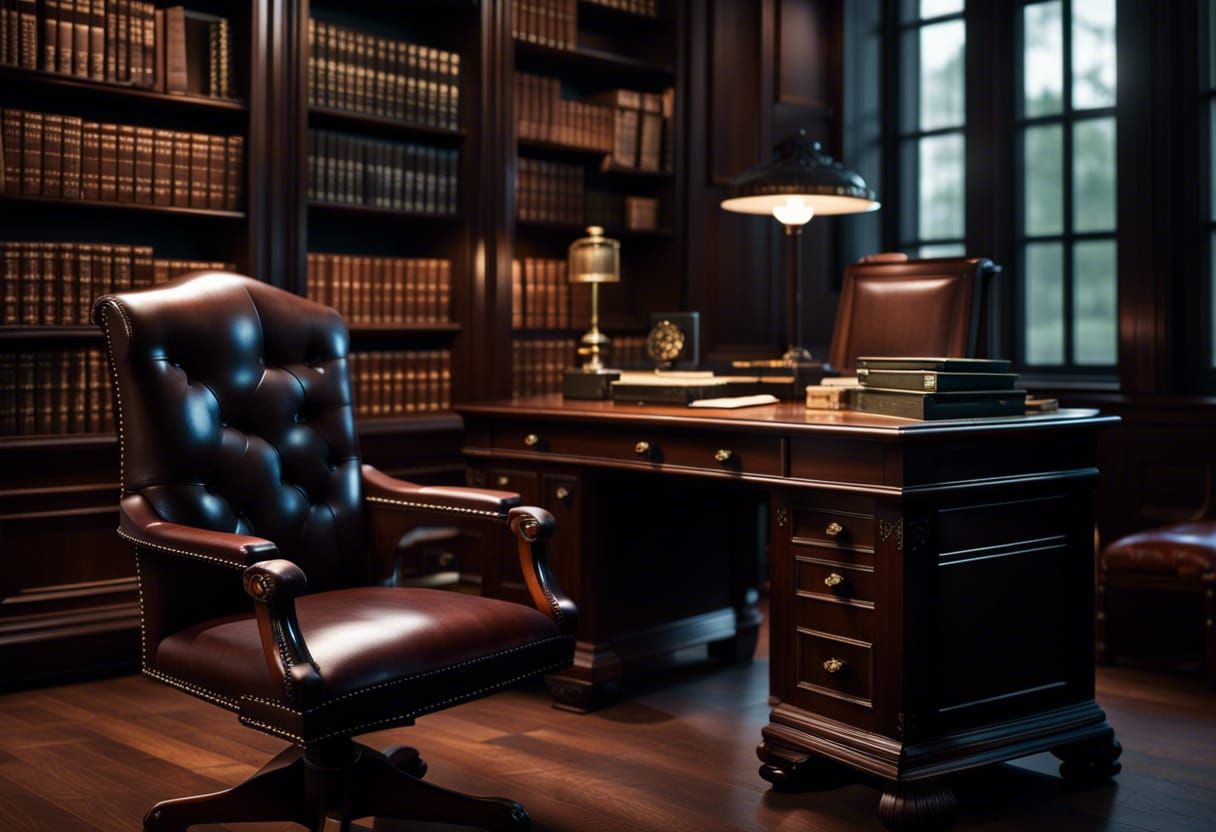 Victorian Office with Dark Wood Furniture, Photo-Realistic