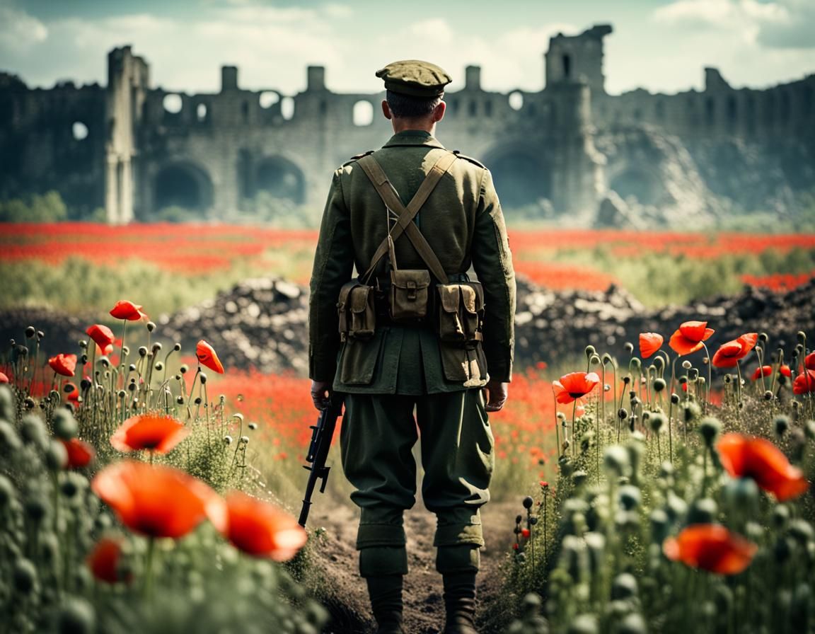 Poppy Field Landscape in Cinematic Film Still Style