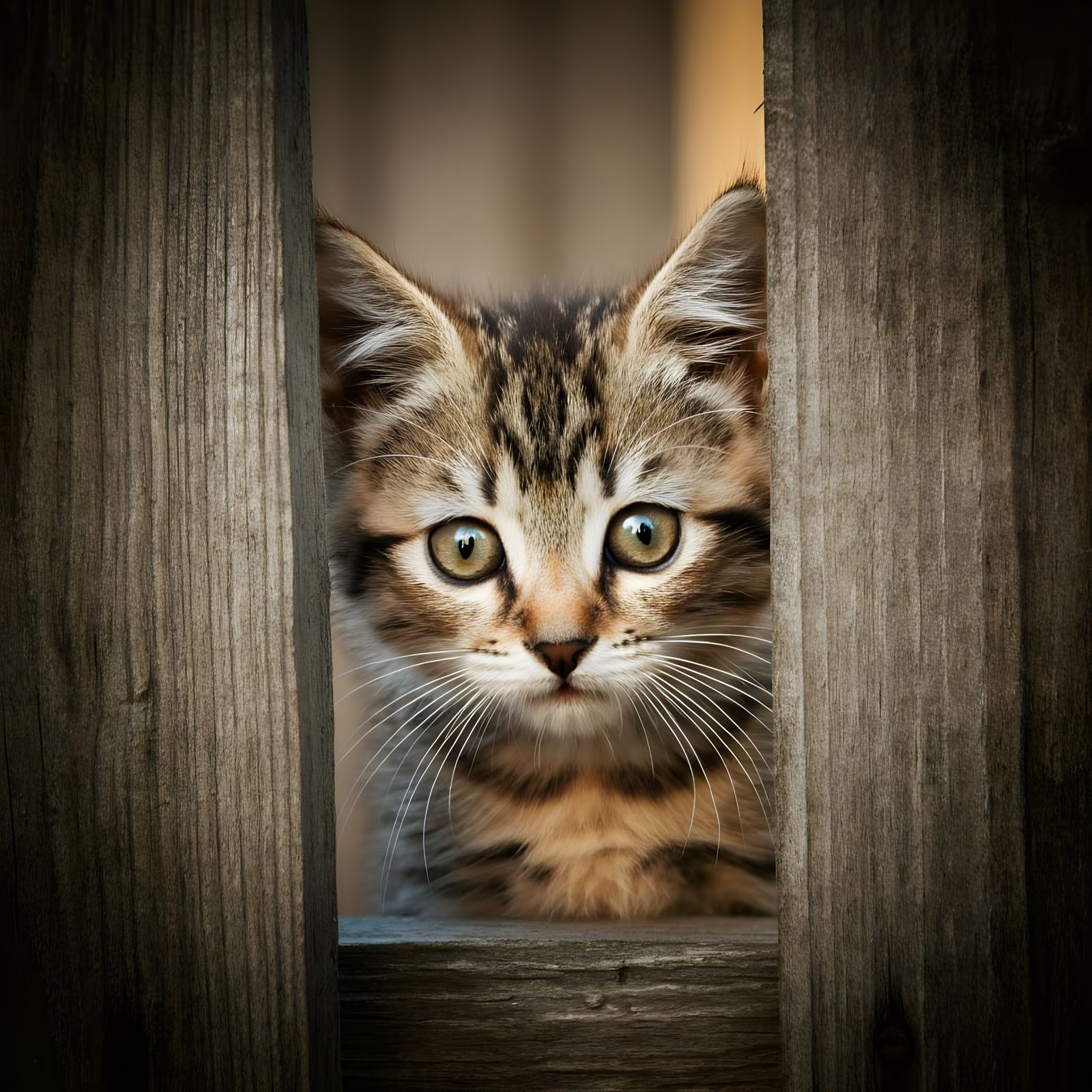 Kitten Peering Through Fence: Cinematic Film Still
