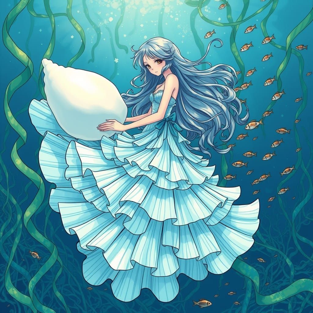 Manga-Inspired Mermaid Maiden in Vibrant Dreamy Style