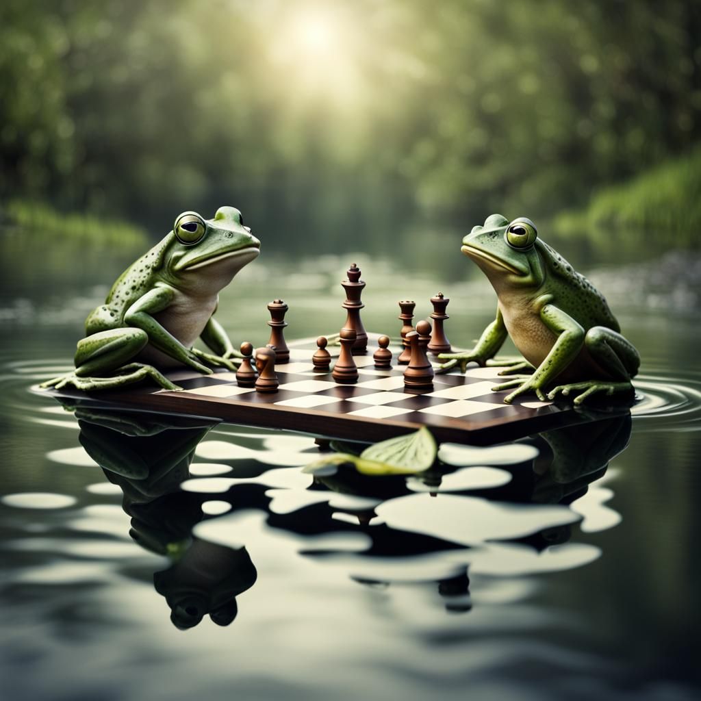 Frogs Play Chess Under Moonlight: A Romantic Scene
