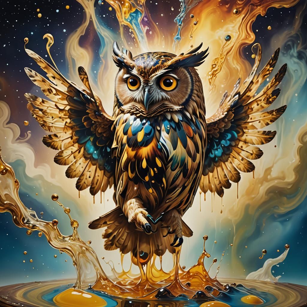 Enlightened Cosmic Owl in Surrealist Dreamscape