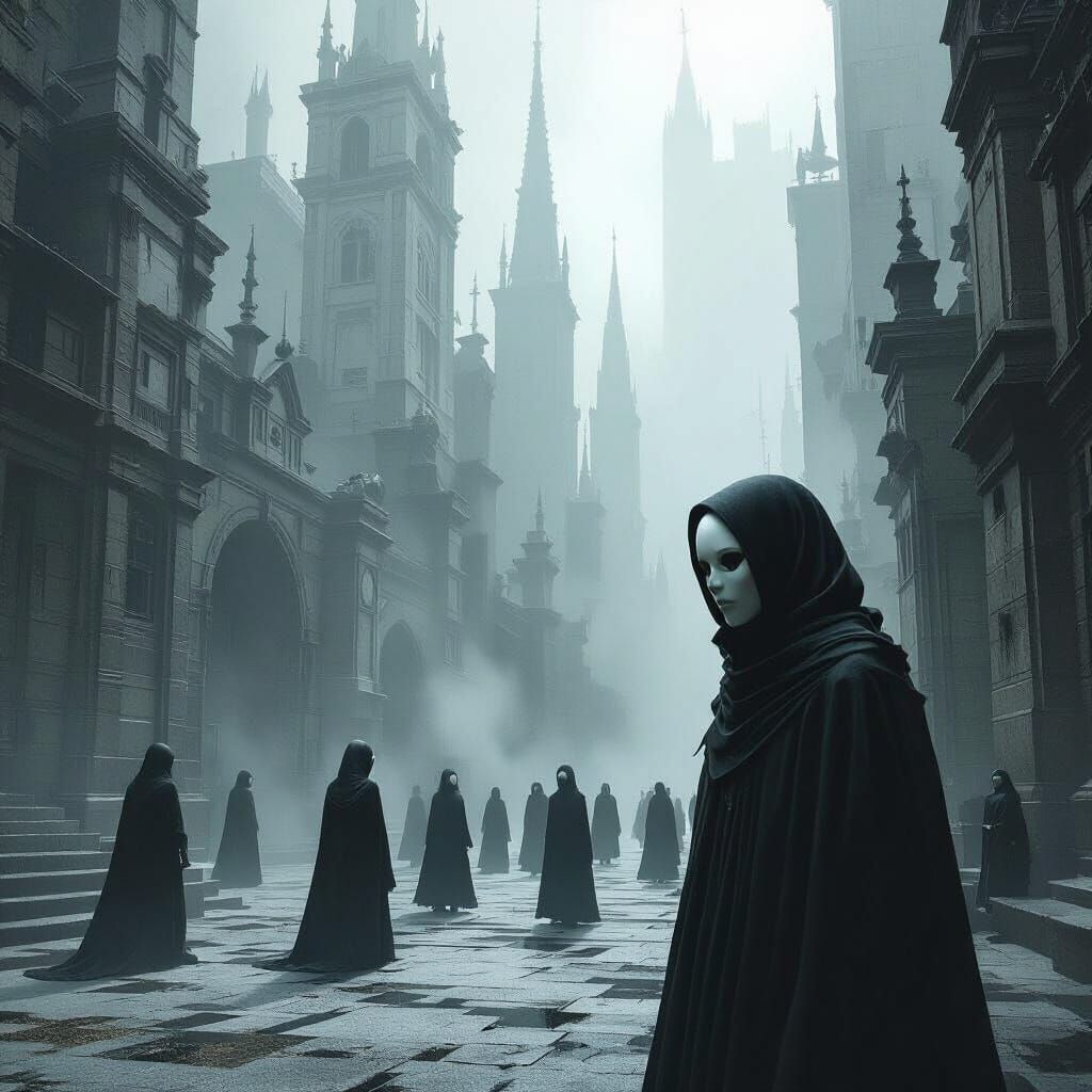 Gothic Dark Fantasy City of Faceless Beings