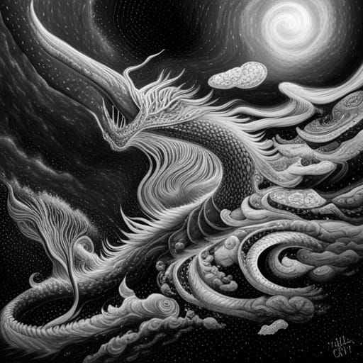 Psychedelic Dragon in Space: A Charcoal Fantasy