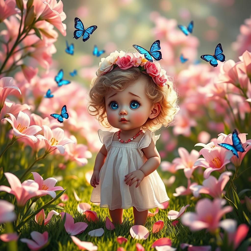 Baby Girl in Lily Garden: Fantasy Matte Painting