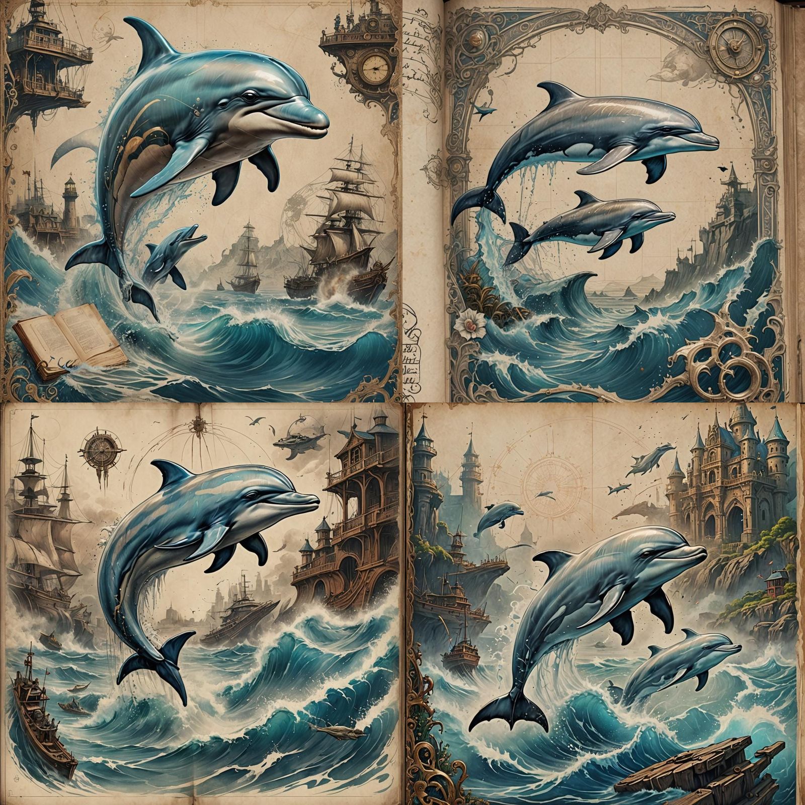 Laser Dolphin in Vintage Sketchbook Style