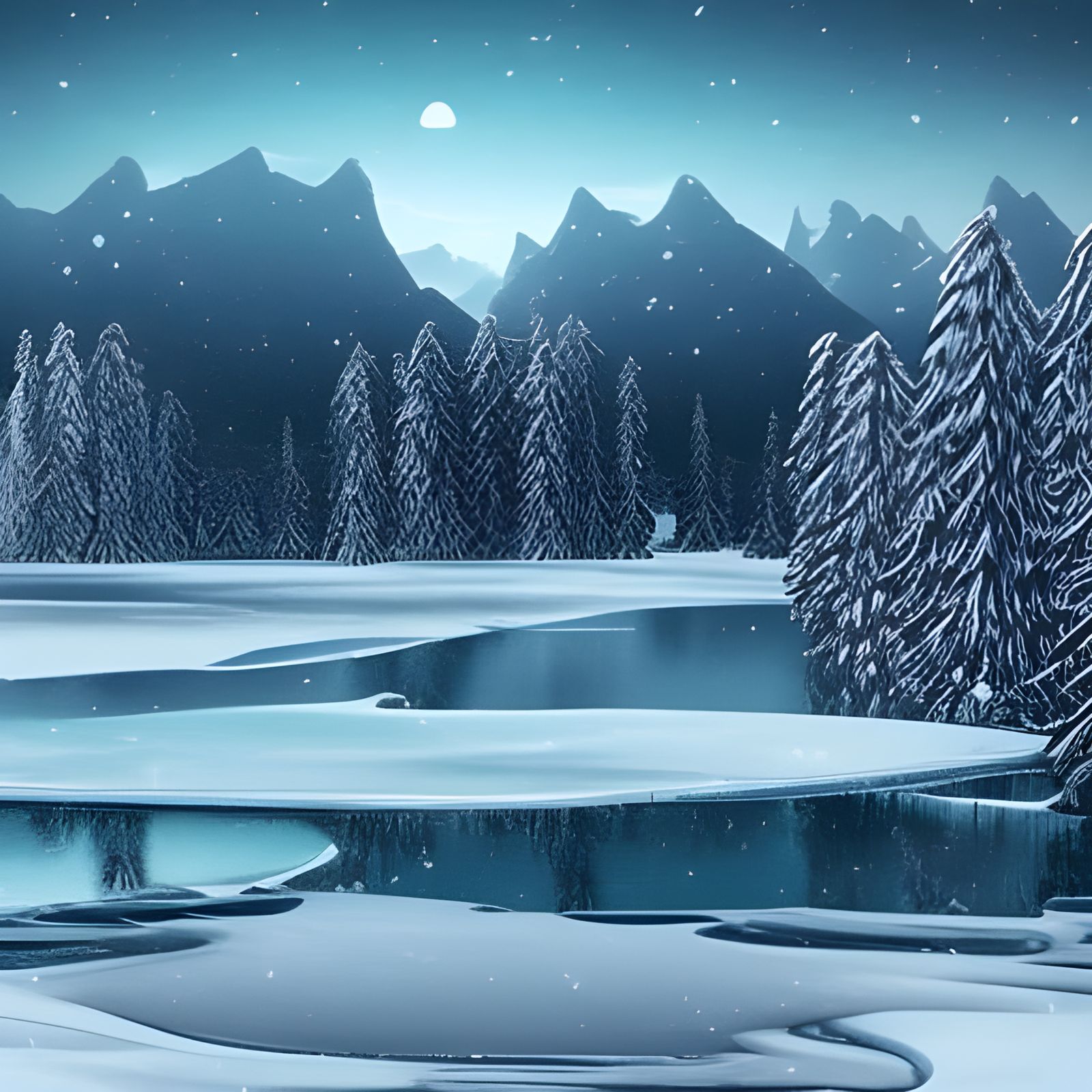 Icy Landscape in Detailed Matte Painting Style