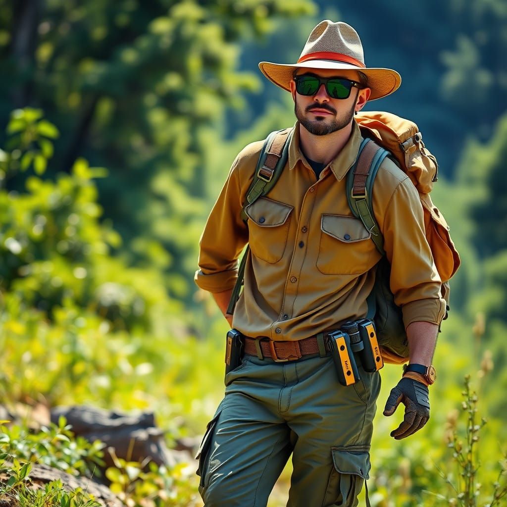 Realistic Conservation Worker Portrait in Vibrant Outdoor Se...