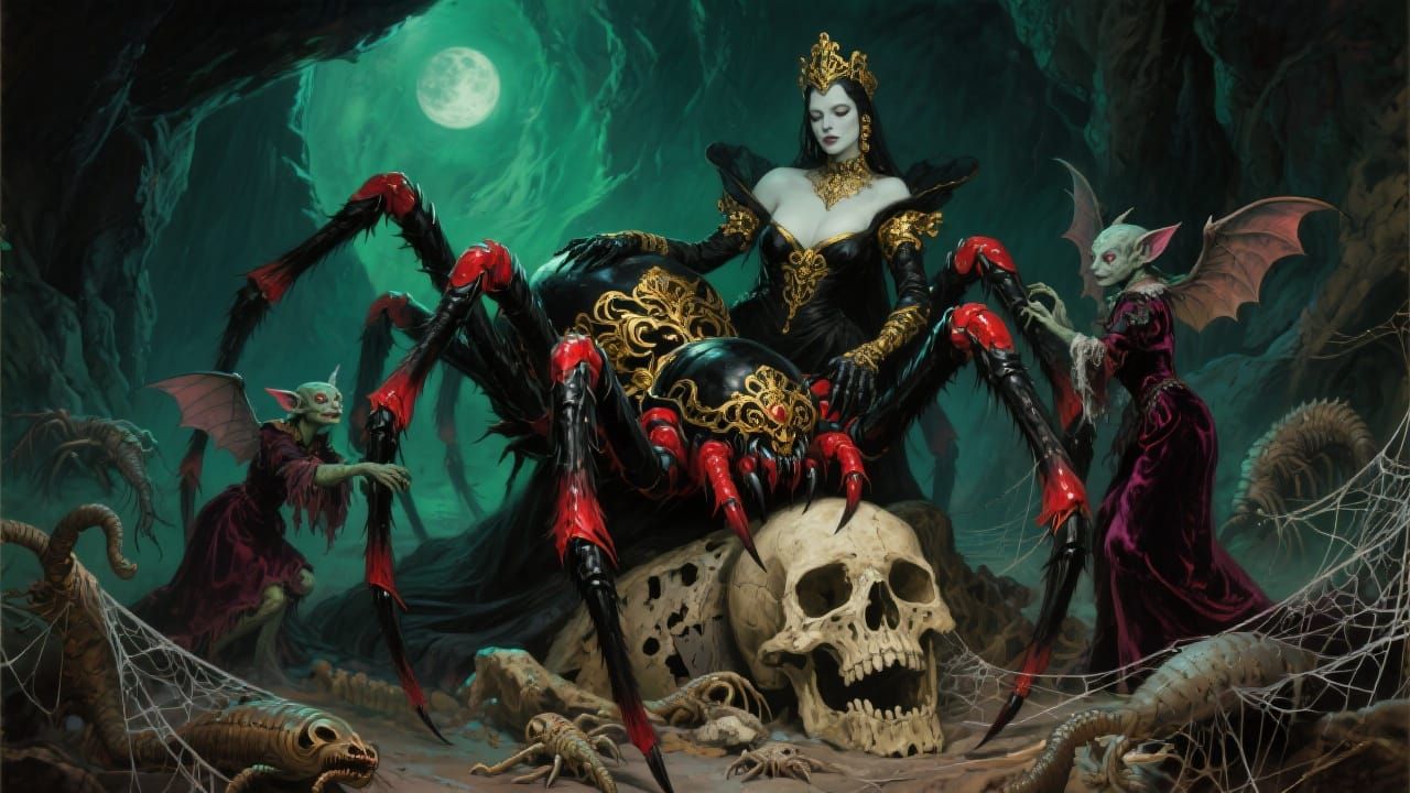 Baroque Spider Queen in Ethereal Lunar Lighting