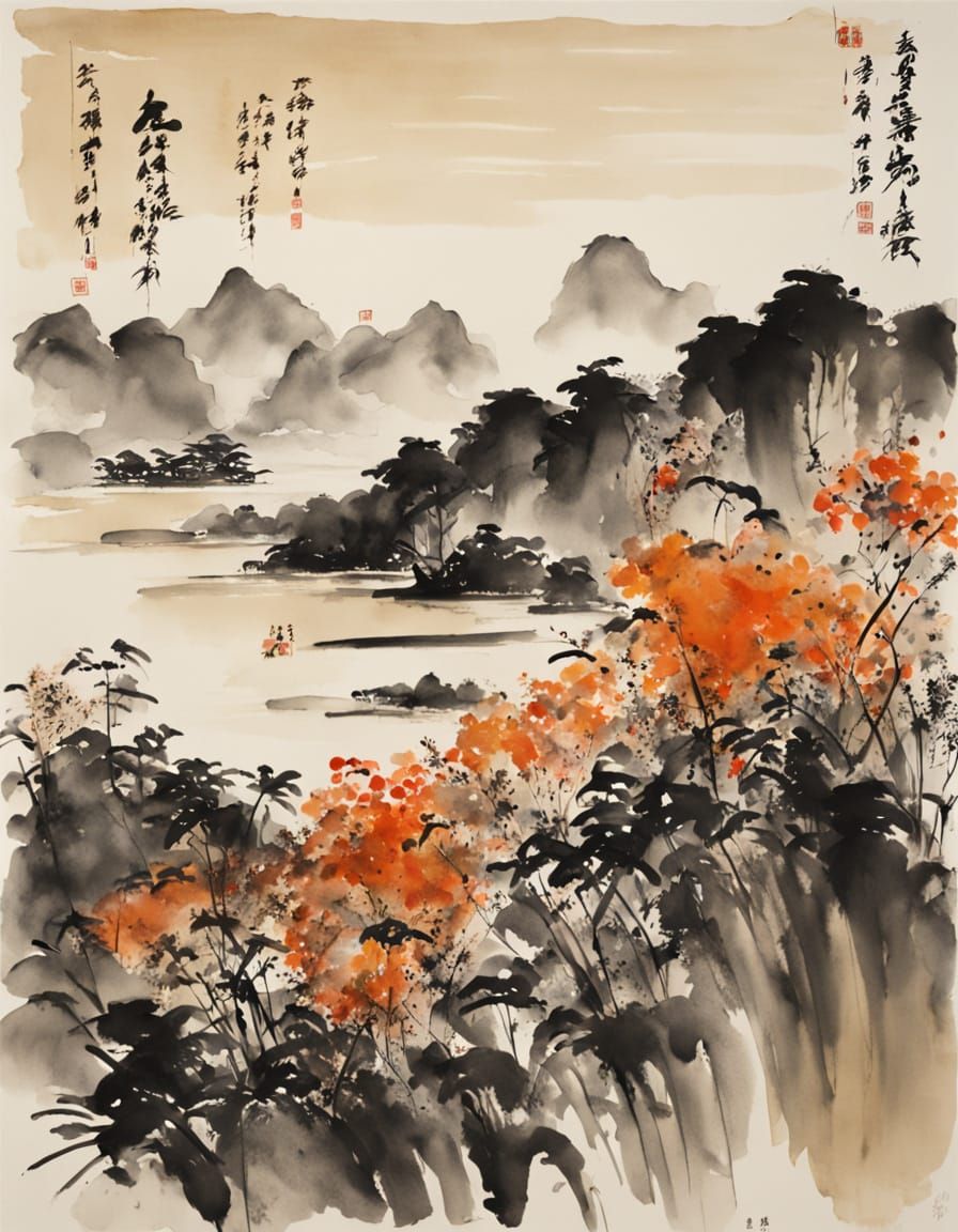 Vibrant Carp in Traditional Chinese Ink Painting Style