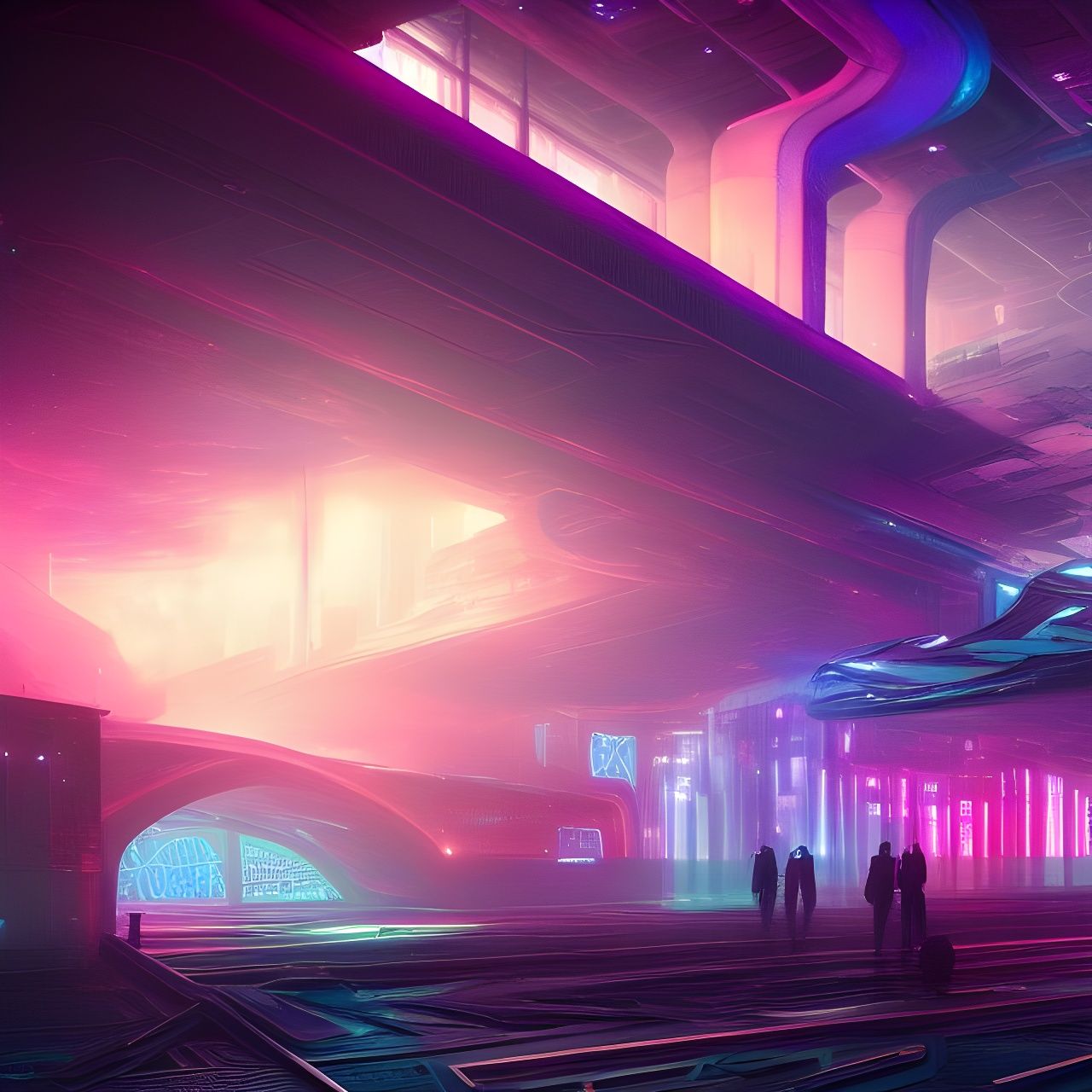 Futuristic Space Station in Colorful Nebula