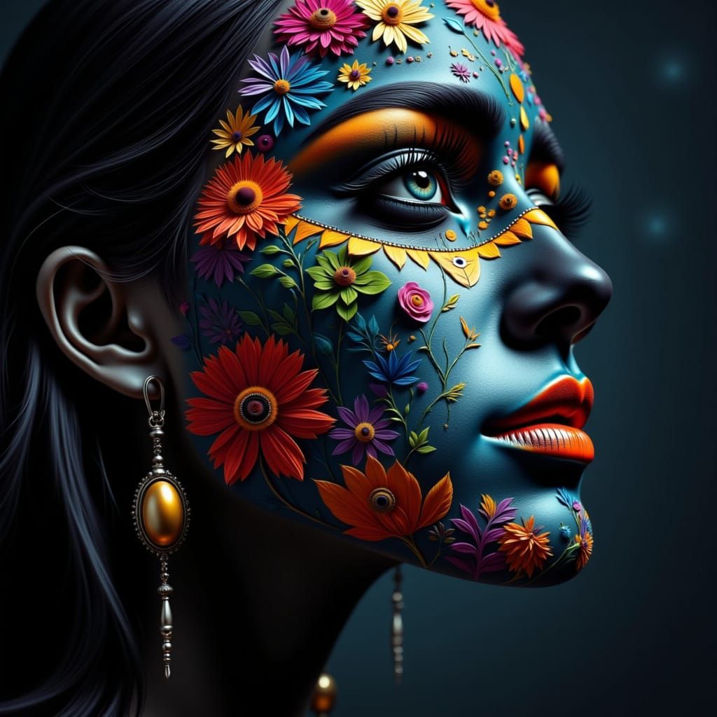 Surreal Face Paint Optical Illusion in Hyperrealist Style