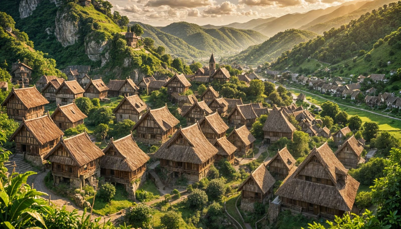 Idyllic Village in Valley at Golden Hour