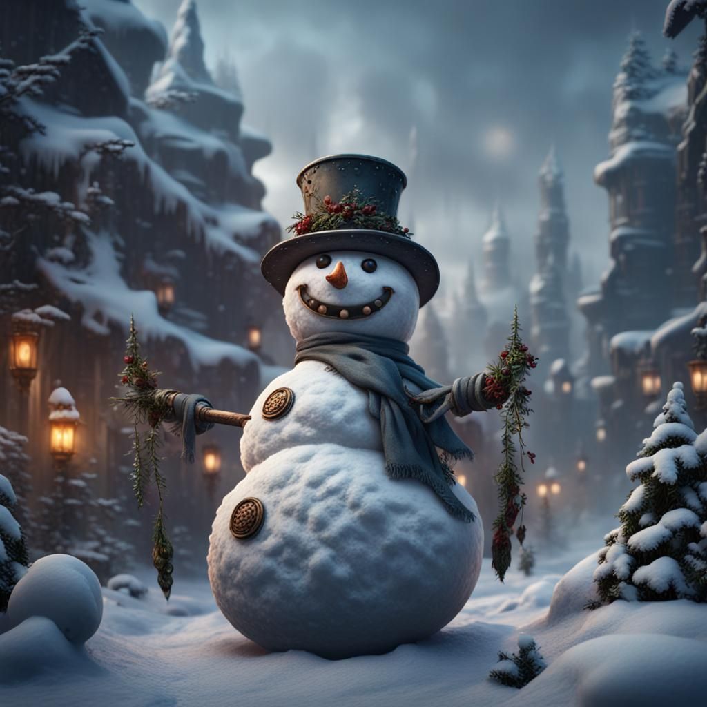 Animated Snowmen in Detailed Matte Painting