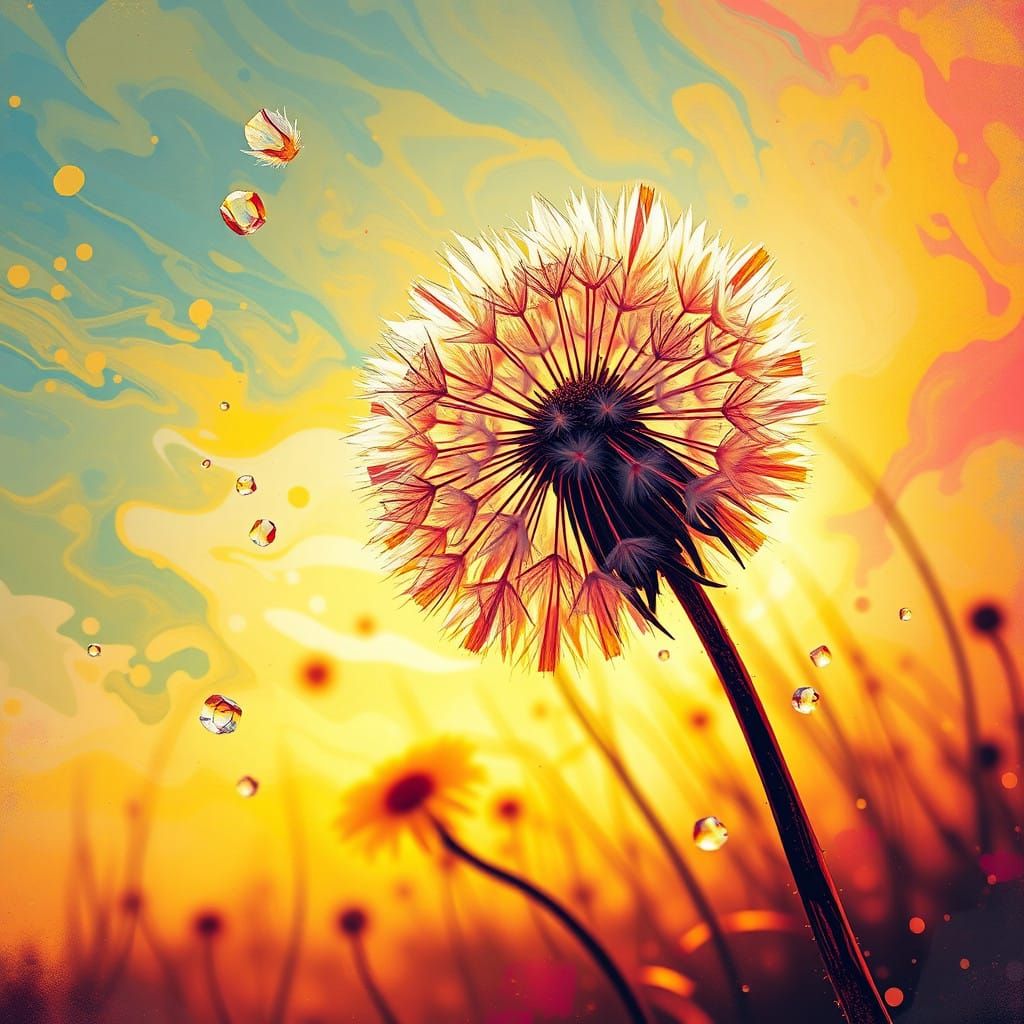 Dandelion in Vibrant Graffiti Sunset Dance