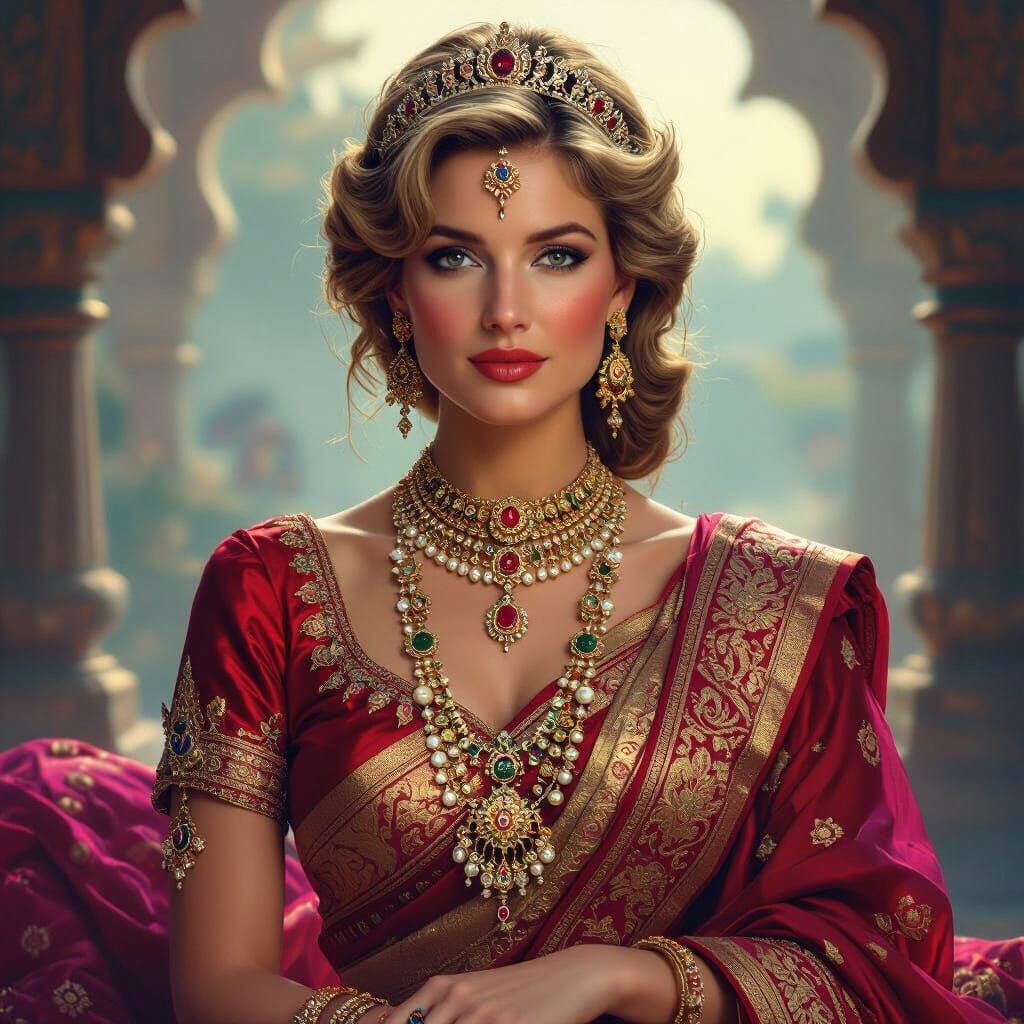 Princess Diana in Indian Attire: Royal Portrait