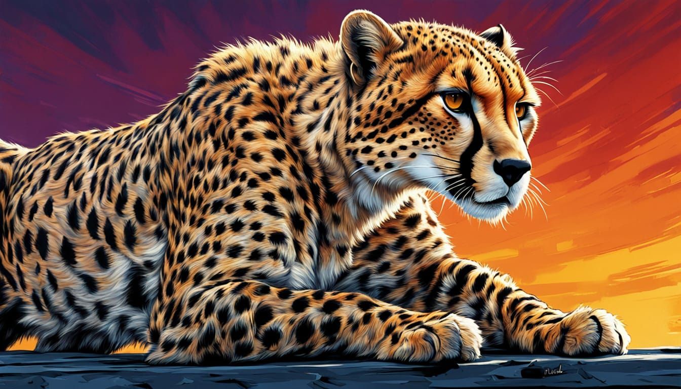 Cheetah Tennis Serve in Comic Book Style