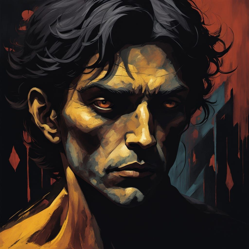 Dramatic Silhouettes of Dr. Jekyll and Mr. Hyde in Golden Li...