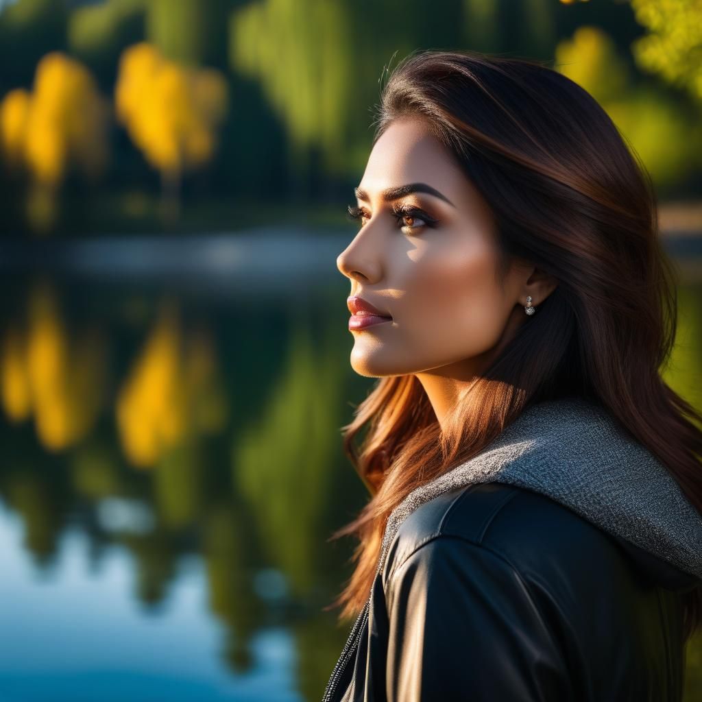 Woman's Detailed Reflection in Lake, Photography