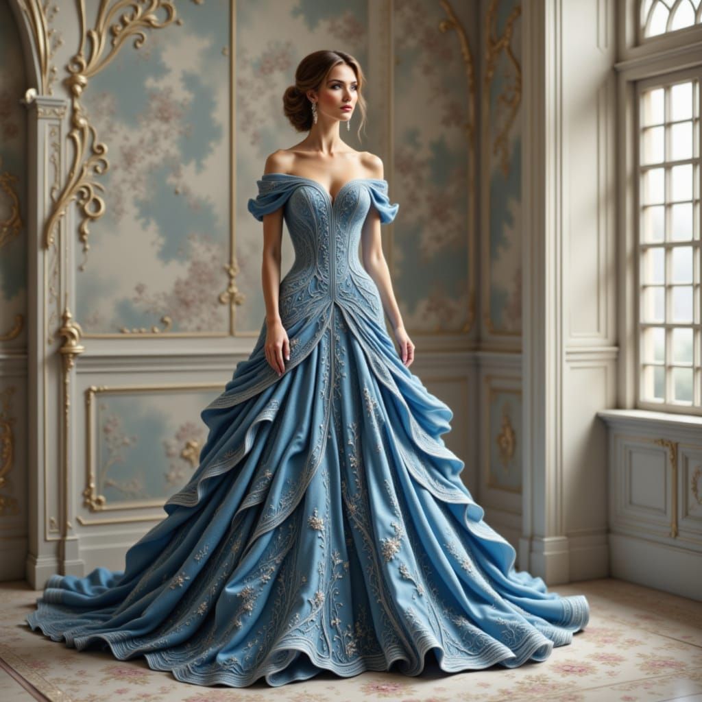 Model in a Unique Jeans Fashion Gown