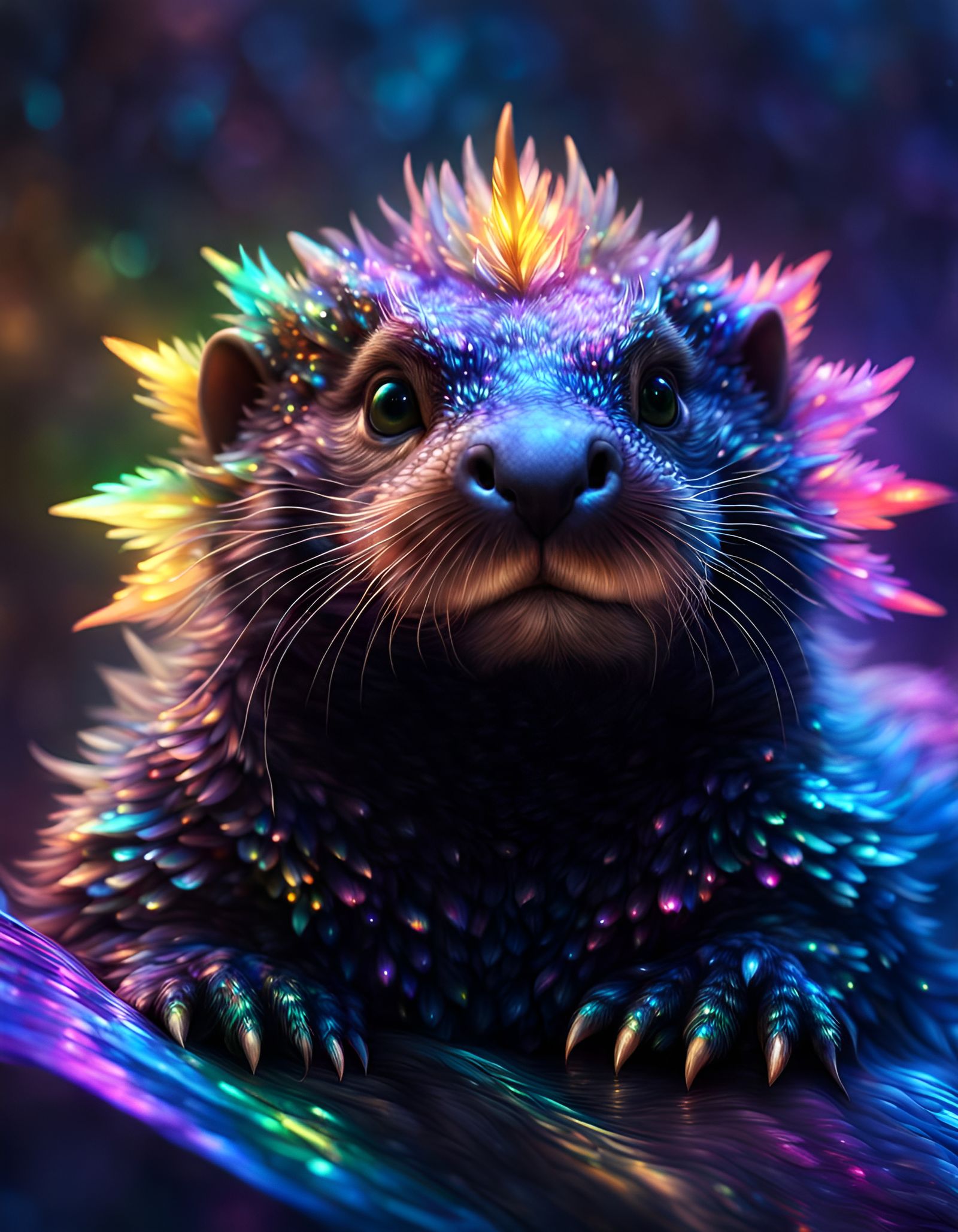 Winged Otter Dragon Cub Portrait in Fantasycore Style