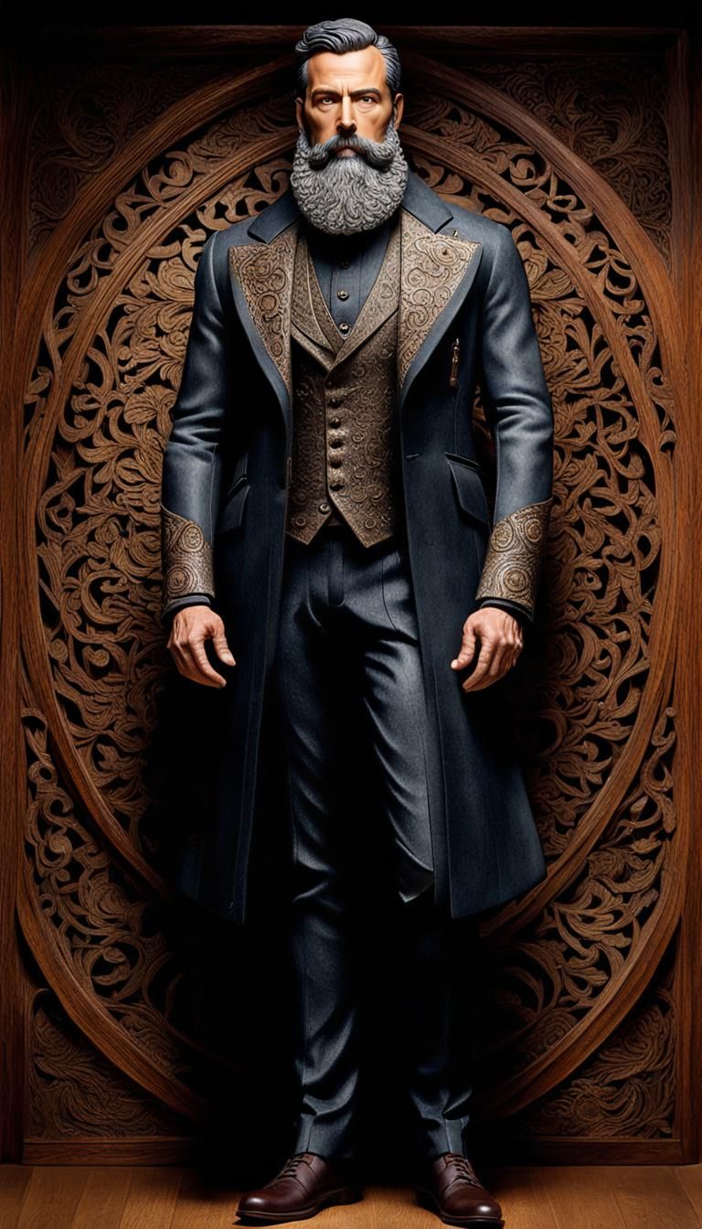 Detailed Carving of a Handsome Bearded Man