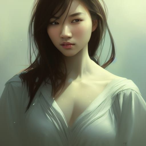 Detailed Portrait of Asian Woman: Digital Art