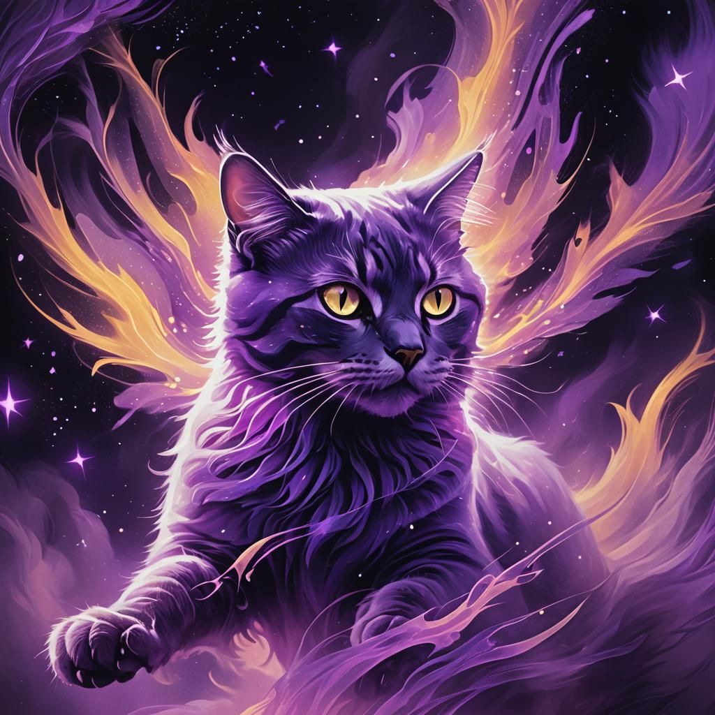 Ghost Cat with Purple Aura in Surreal Digital Art