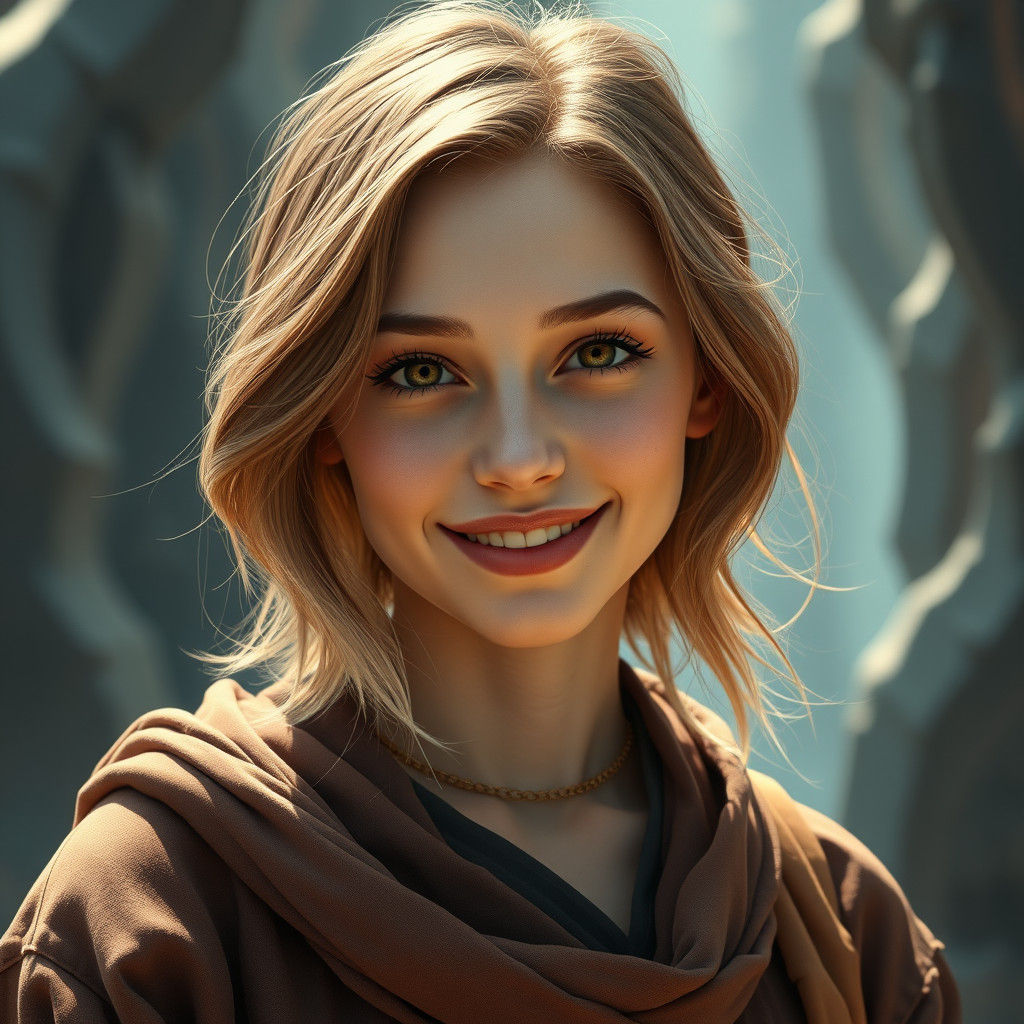 Dreamlike Portrait of Smiling Woman in Concept Art Style
