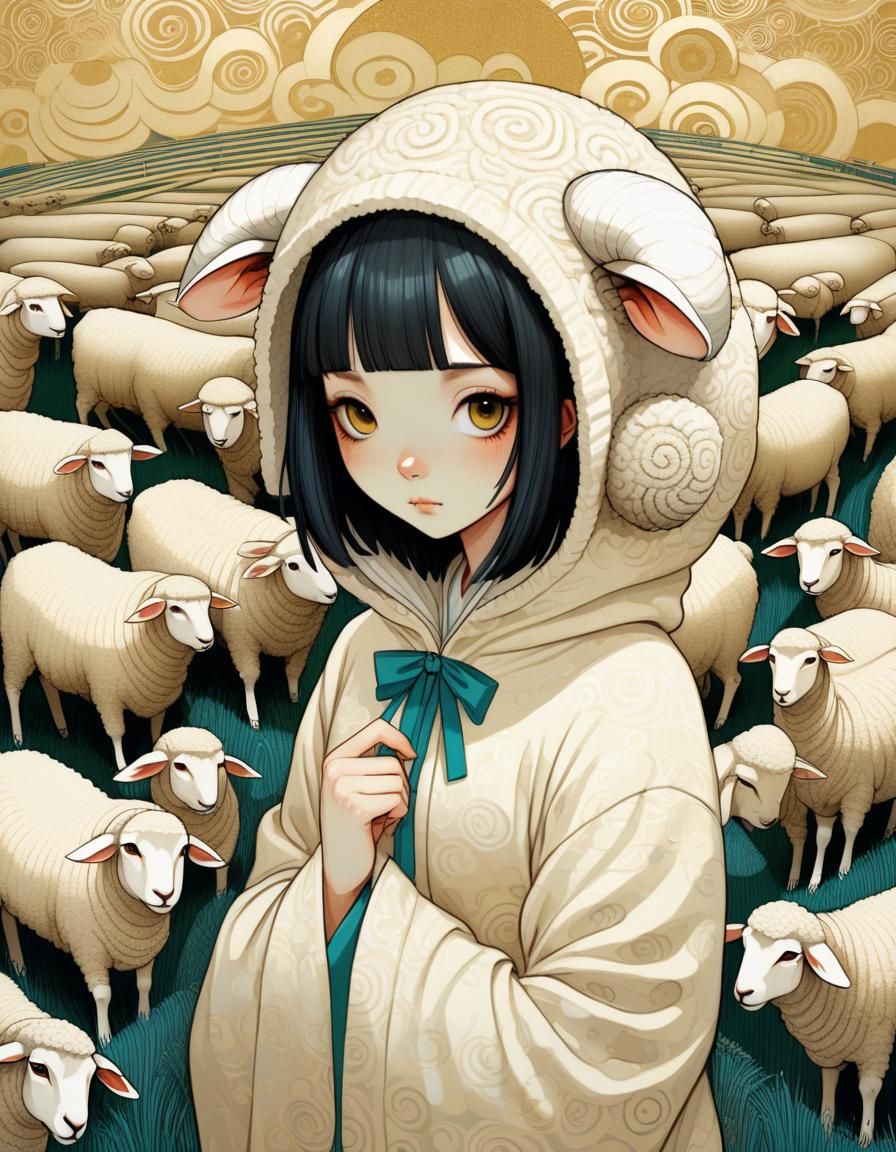 Girl in Sheep Kigurumi, Illustrative Style