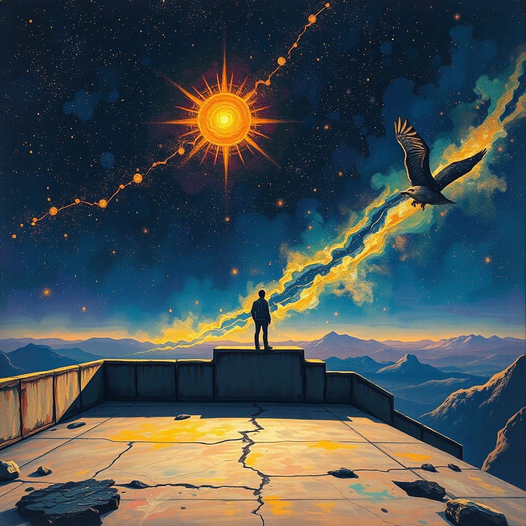 Surreal Dreamscape of Lonely Vigilante Under Starry Cassiope...