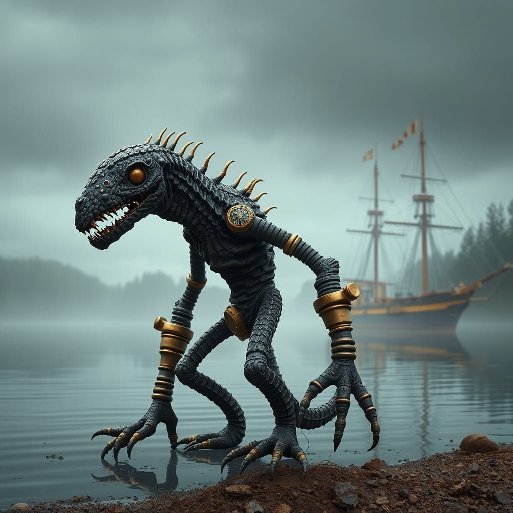 Steampunk Lagoon Creature in Claymation Style